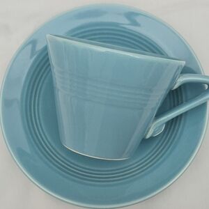 Vtg. Homer Laughlin Harlequin Teacup & Saucer Turquoise, 1959-1964